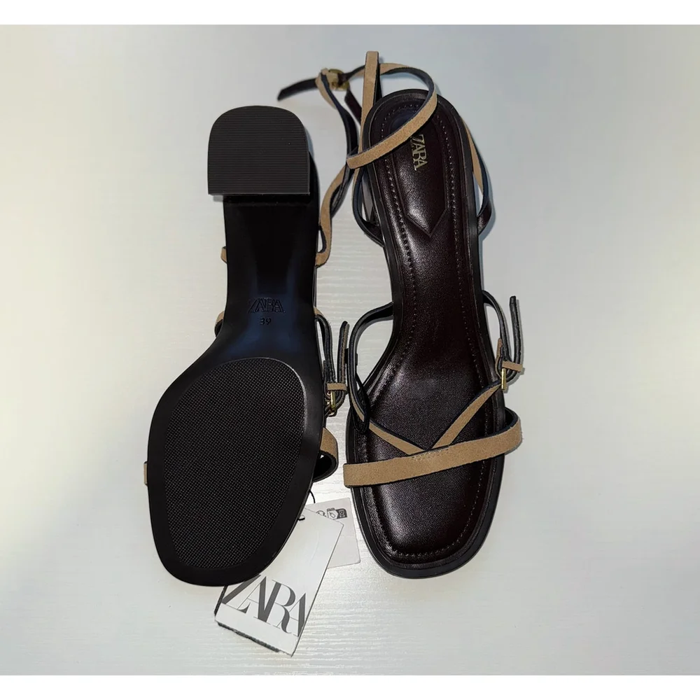 Zara Strappy Suede Heeled Sandals Size 39EU 8 US - Picture 7 of 8